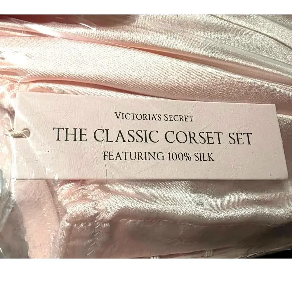 Victoria's Secret Very Sexy Classic Silk Corset Set Purest Pink Medium DD NEW - Picture 5 of 5